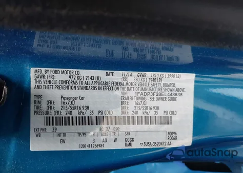 2014 Ford Focus Se z USA, uszkodzony, nr VIN 1FADP3F28EL448635